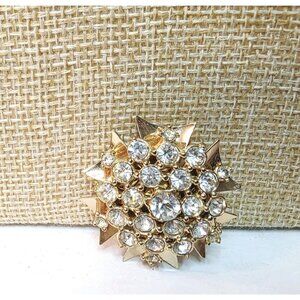Vtg Maltese Cross Rhinestone Gold Tone Pin Brooch Pendant Cluster